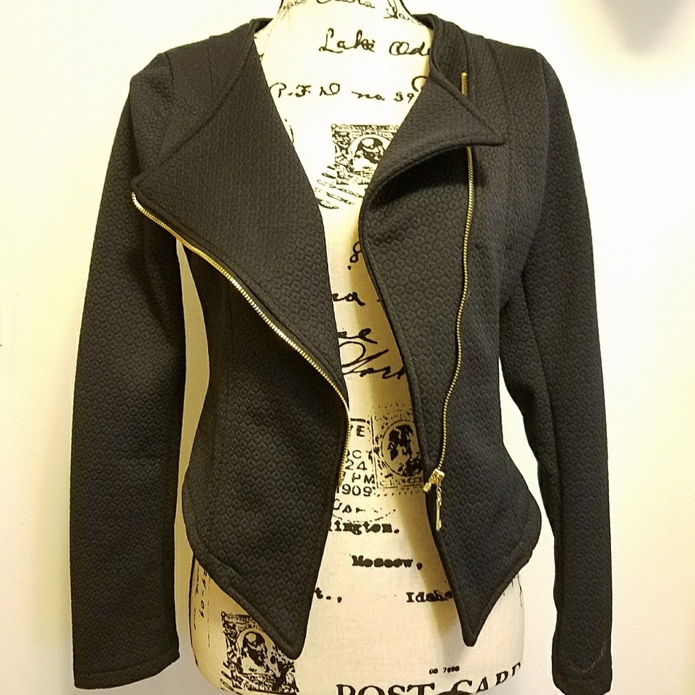 Asymmetrical Textured Zip Blazer