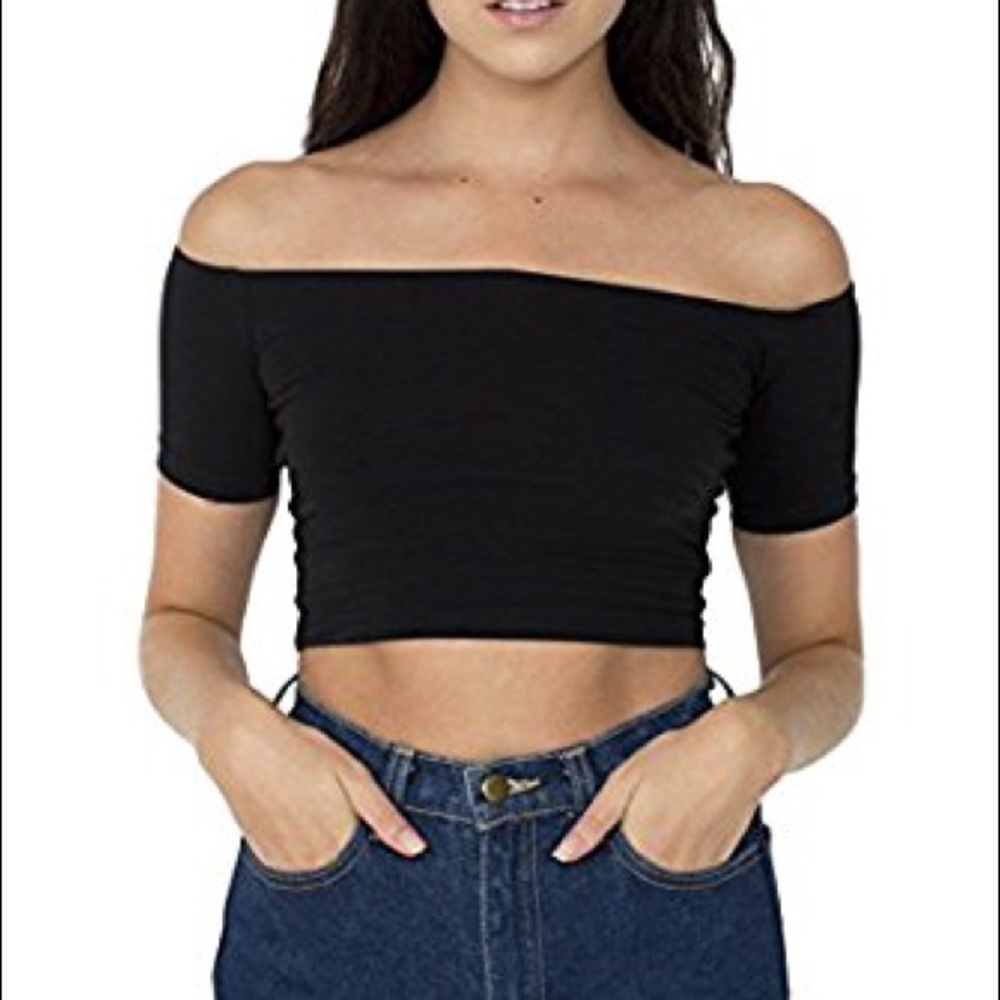 American Apparel Black Off The Shoulder Crop Top