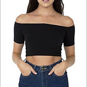 American Apparel Black Off The Shoulder Crop Top