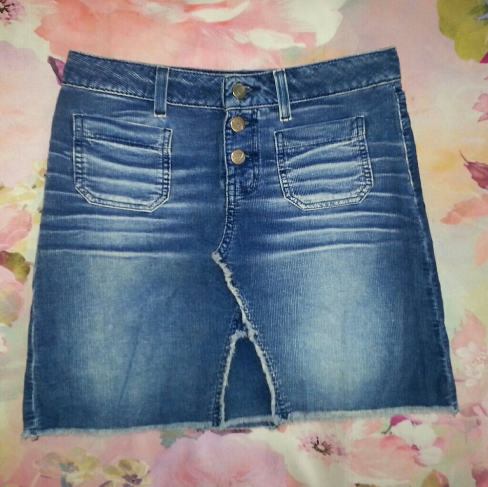 90s Bongo Blue Corduroy Knee Length Denim Skirt - Picture 1 of 3