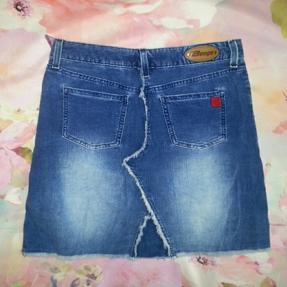 90s Bongo Blue Corduroy Knee Length Denim Skirt - Picture 2 of 3