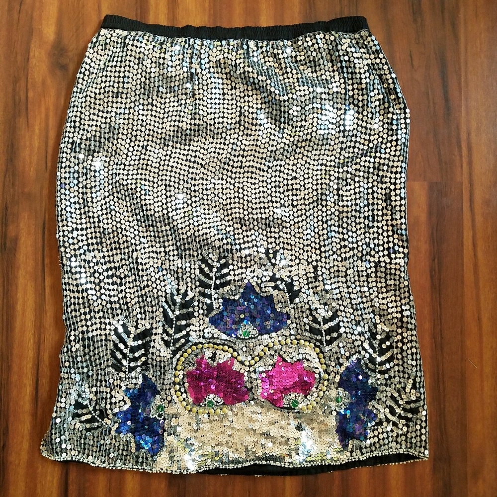 Vintage Silver Floral Sequin Embellished Skirt