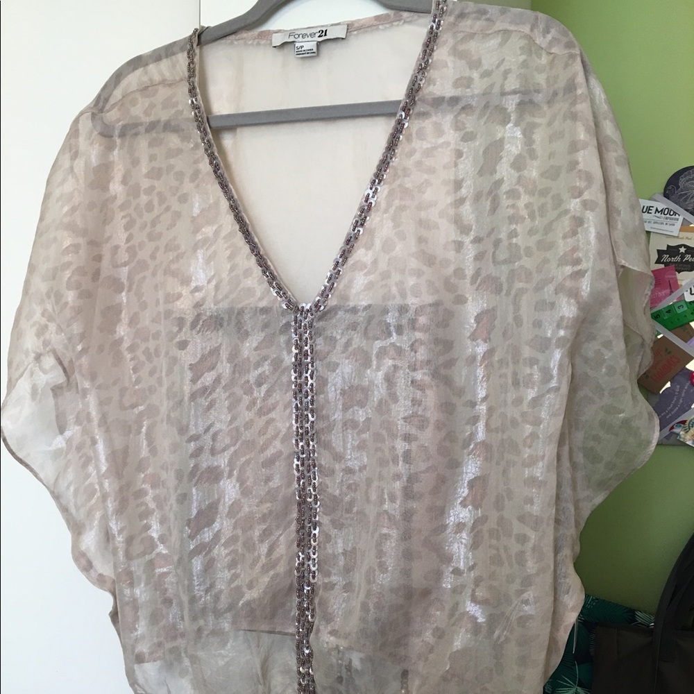 New Forever 21 Sheer Beaded Top