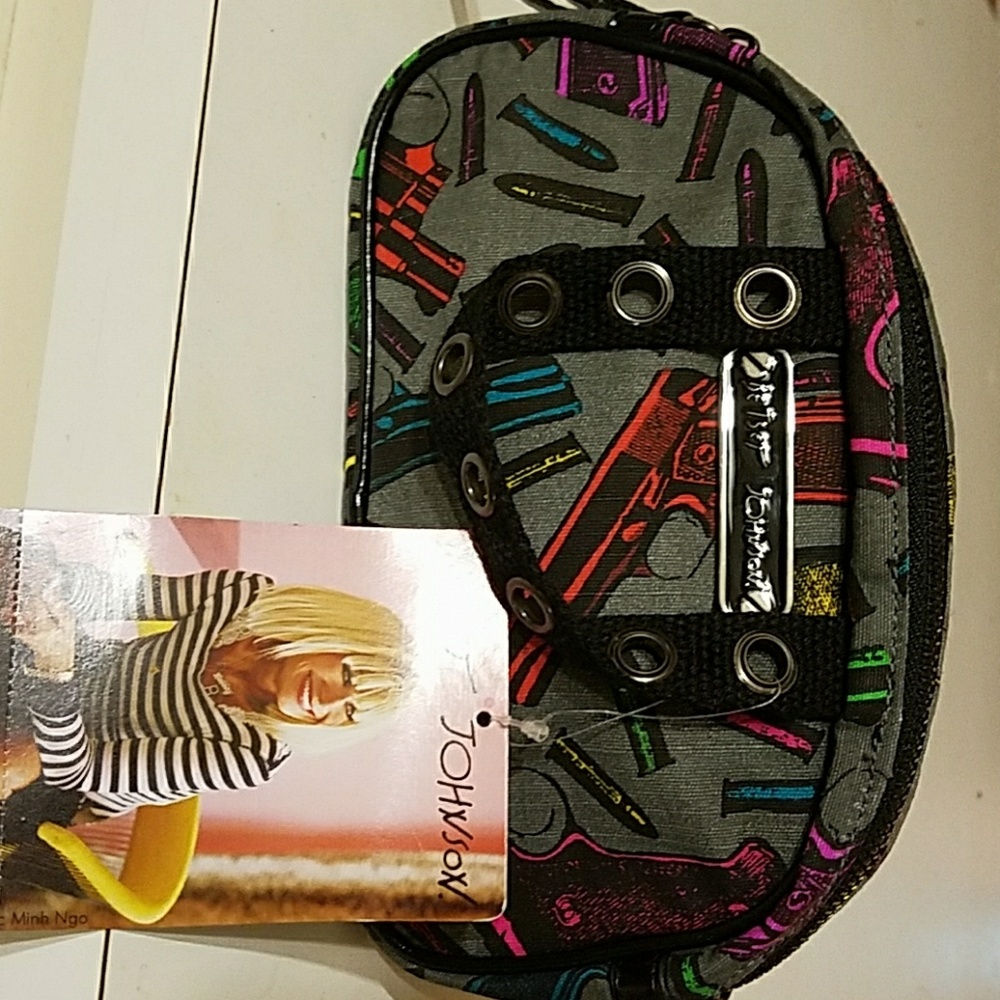 Betsey Johnson grey ammo cosmetics bag