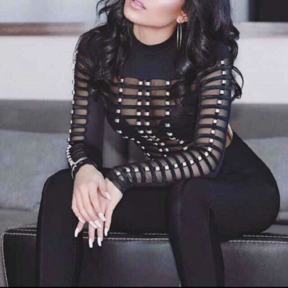 NWT Bandage long sleeve wit gold hardware bodysuit