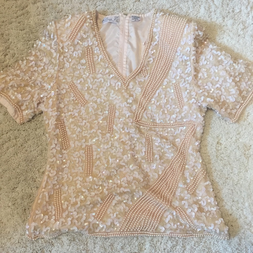 Beautiful Beaded Cream Top XL and Skirt Size 10