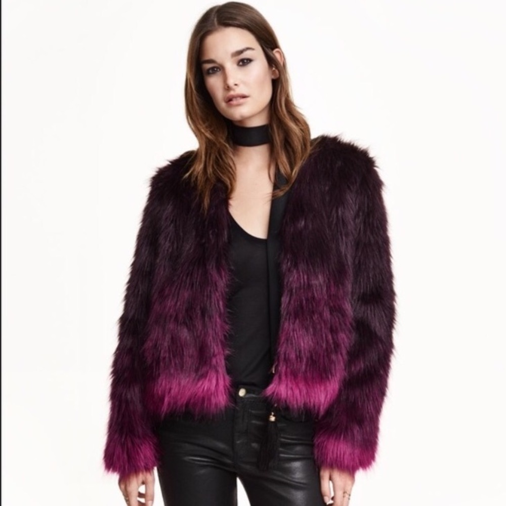 H&M Ombré pink faux fur jacket