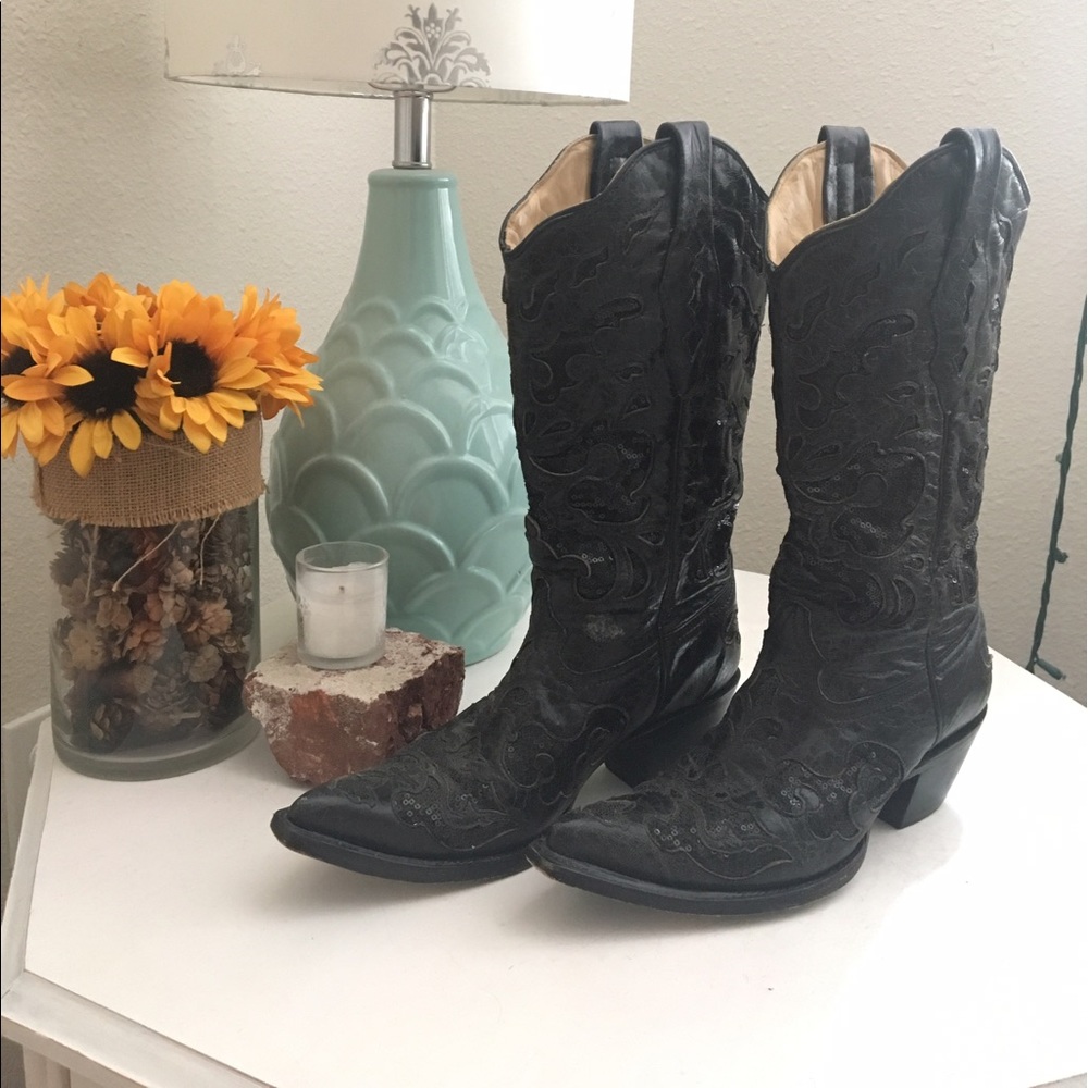 Women's Corral black sequined cowgirl boots 7.5
