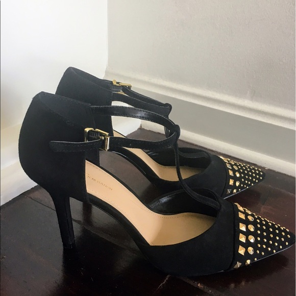 BCBG Generation black and gold stylish suede heels - Picture 2 of 4