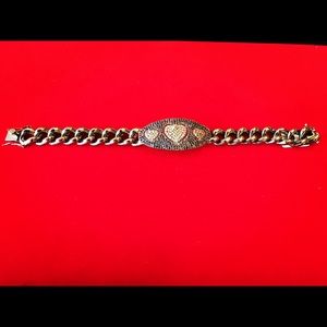Diamond triple heart ID bracelet