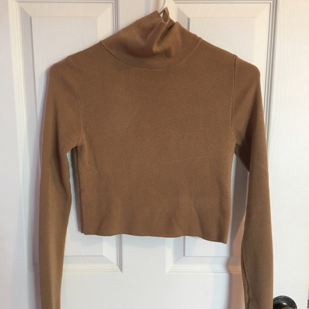 Forever 21 Long Sleeve Turtle Neck Camel Crop Top