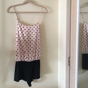 VS Cross-Back Sleep Romper in Pink/Black Polka Dot