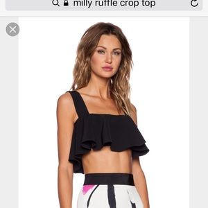 MILLY black Italian Cady Ruffle Crop Top