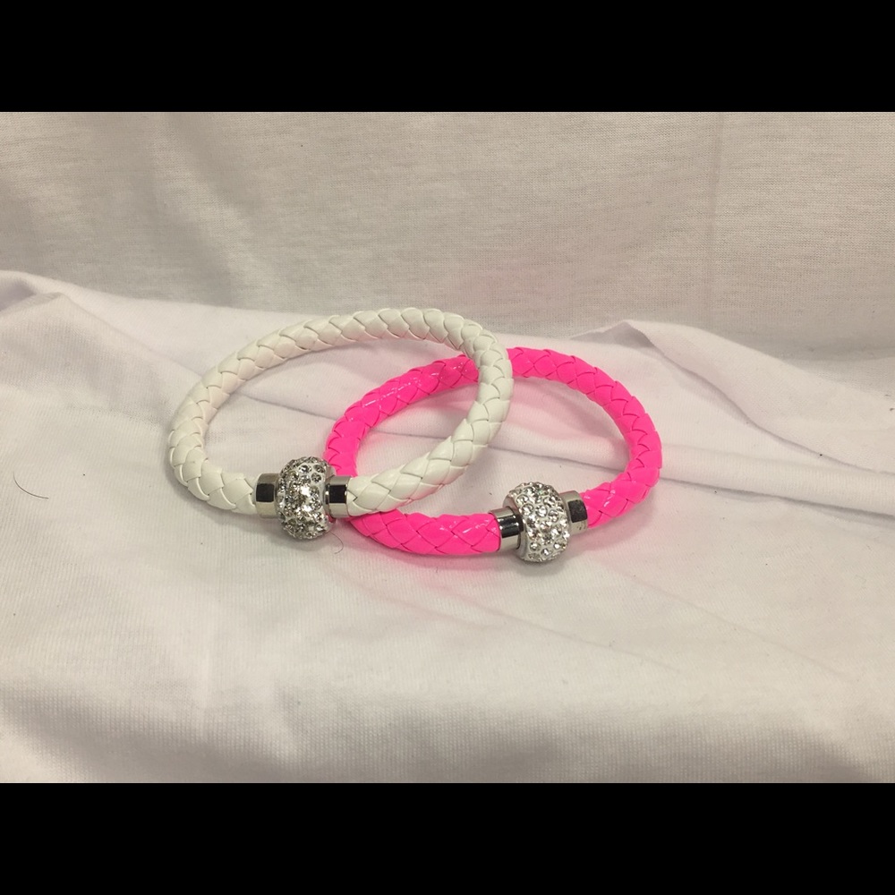 Pink and white leather bracelets