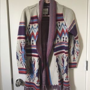 Fair Isle print sweater duster fringe sz small