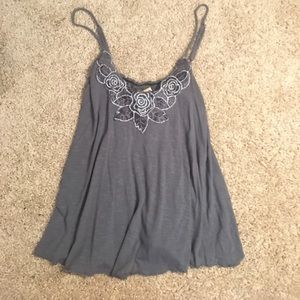 Sparkly embroidered gray cami tank NWOT
