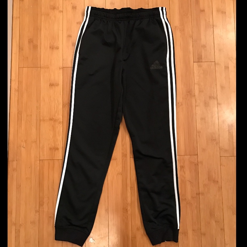 Adidas blk/white track pants, size M