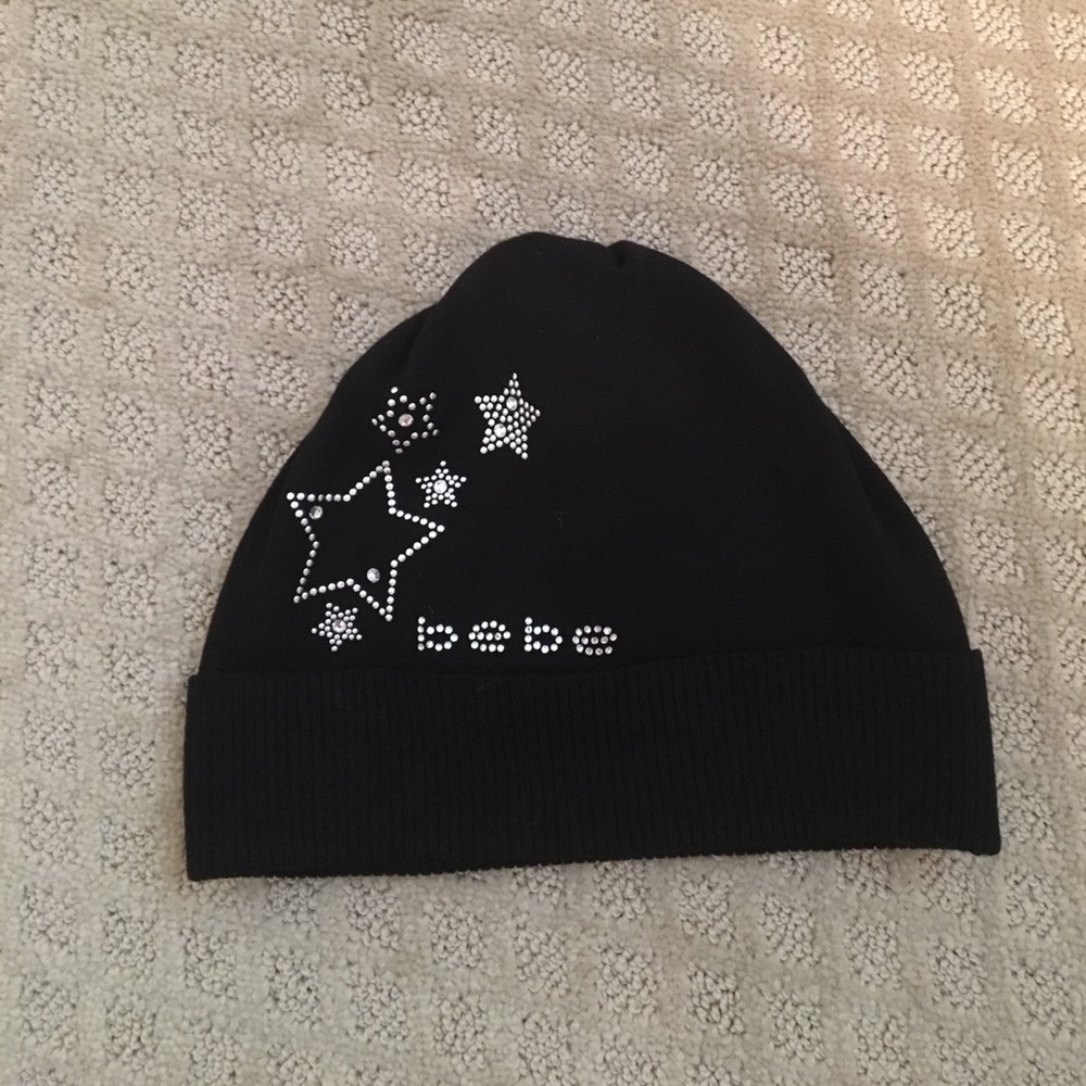 Bebe black knit embellished beanie