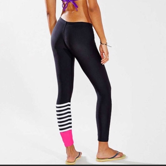 Pants - Black Leggings with pink and white stripes. NWT