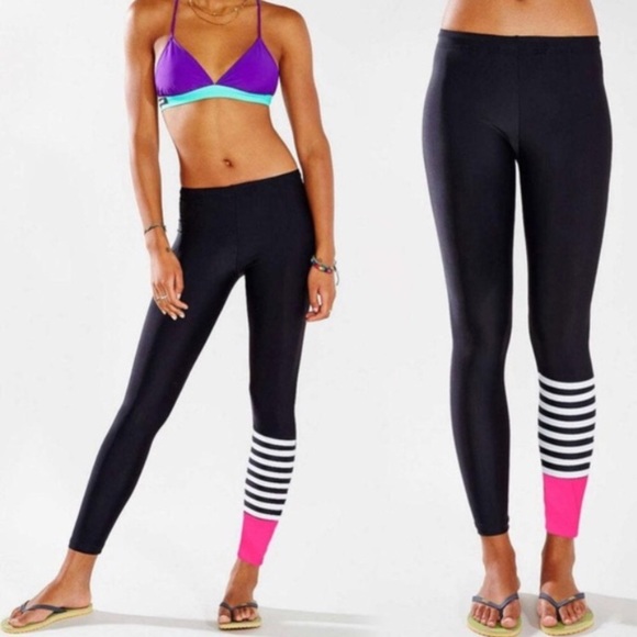 Black Leggings with pink and white stripes. NWT - Picture 3 of 4