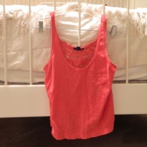 Hot Pink/Coral Crop Top with Lace Detail