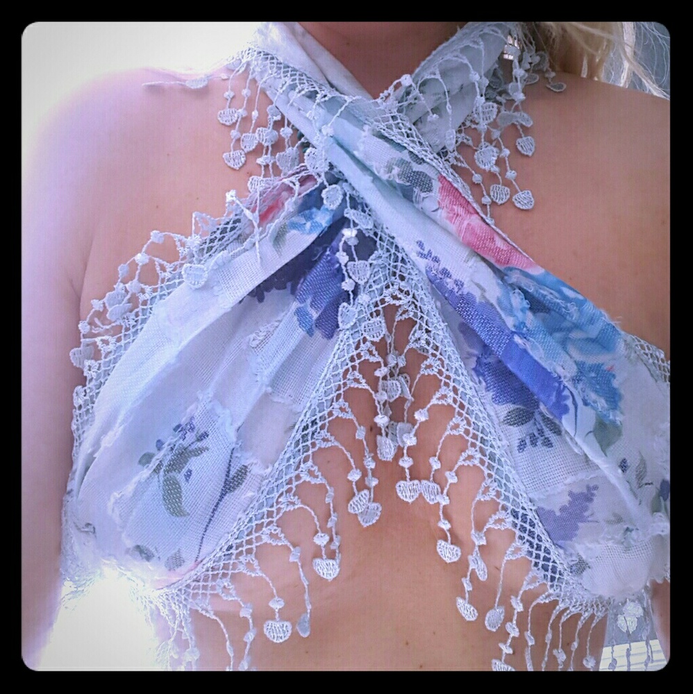 Light blue floral Turkish Scarf