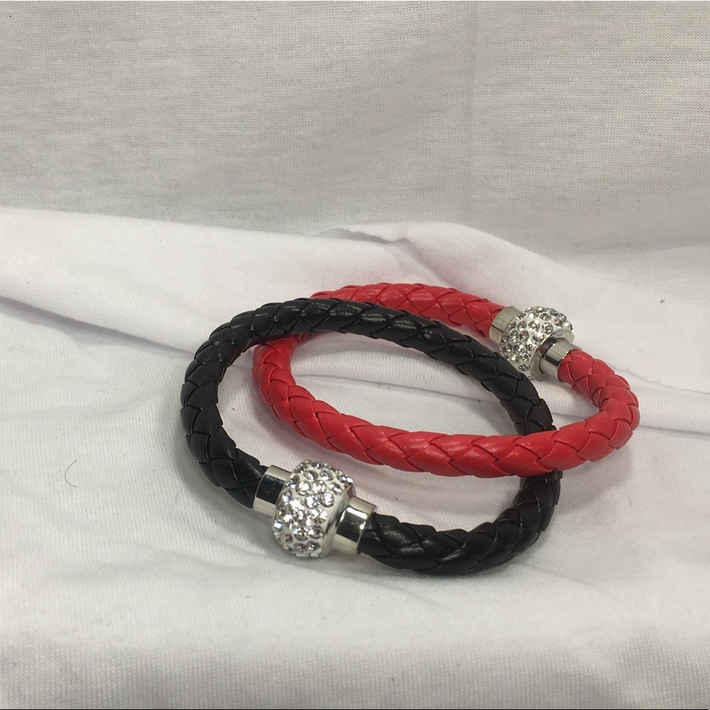 Black and red leather bracelet