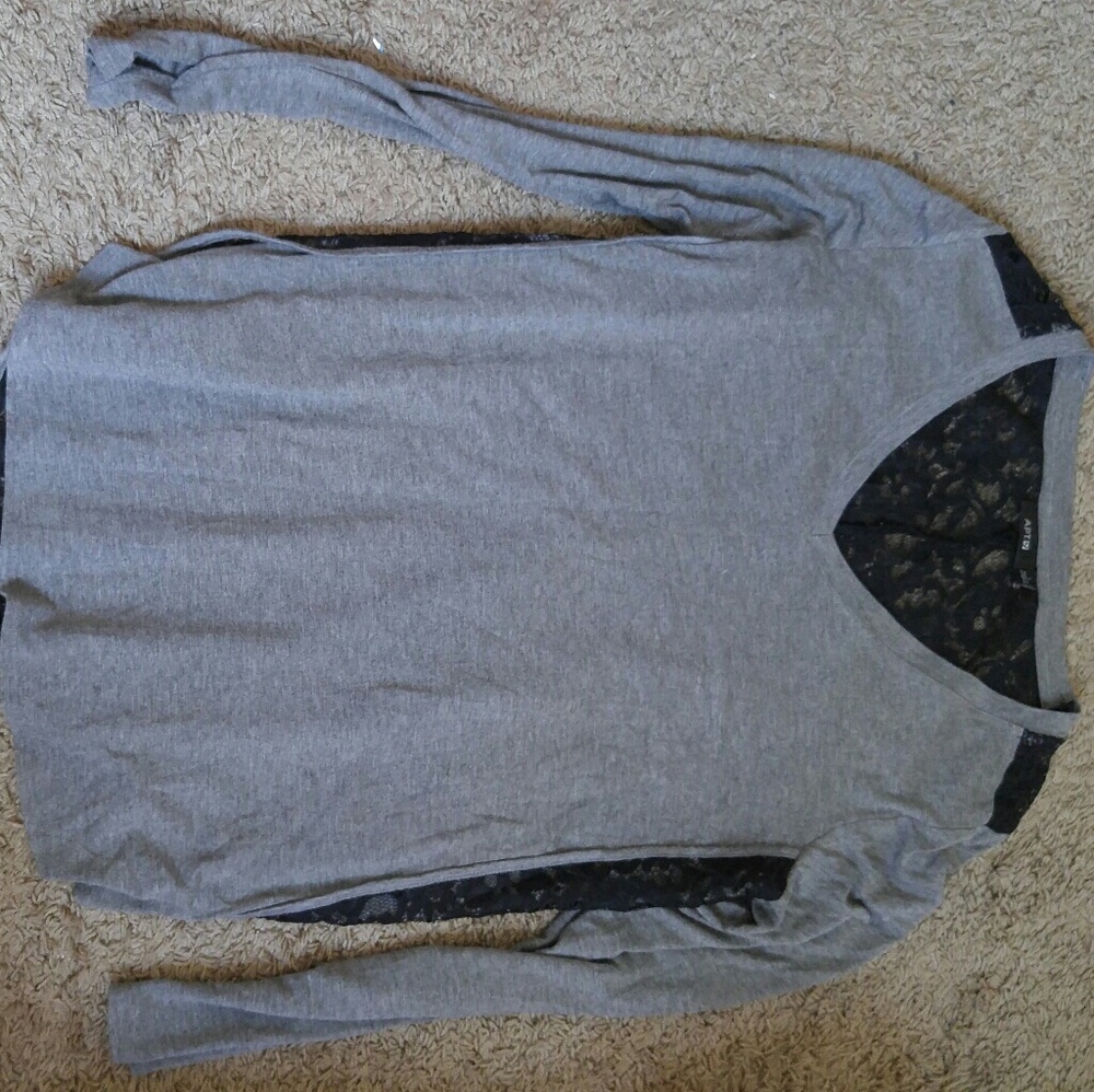 Grey with black lace on back-been worn maybe twice
