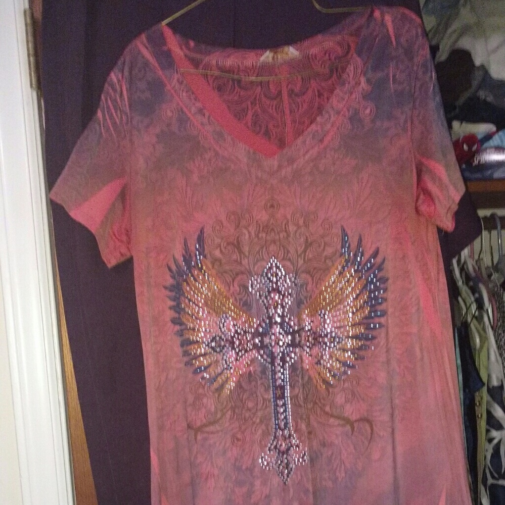 Rockerbilly style top/dress sparkly wing cross 3XL