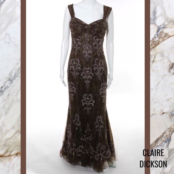 CLAIRE DICKSON Stunning Brown Hand Sewn Bead Gown - Picture 2 of 7