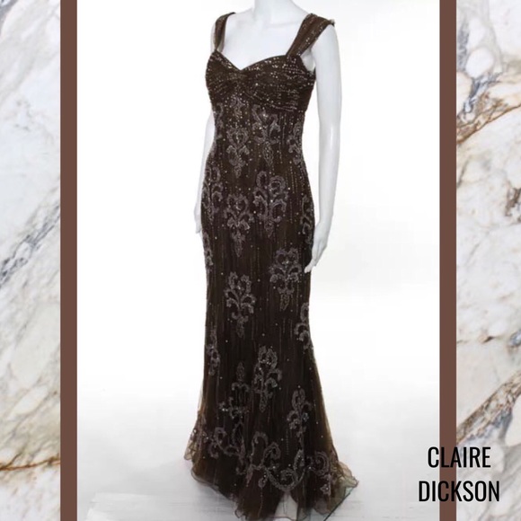 CLAIRE DICKSON Stunning Brown Hand Sewn Bead Gown - Picture 3 of 7