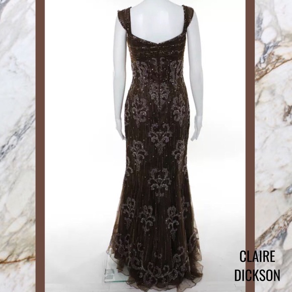 CLAIRE DICKSON Stunning Brown Hand Sewn Bead Gown - Picture 4 of 7