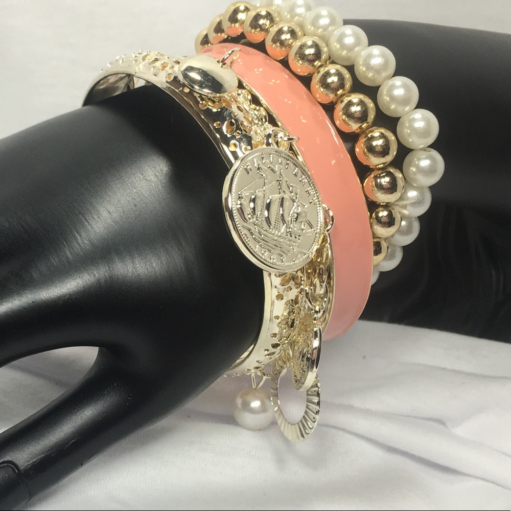 Coral and Gold bracelet set