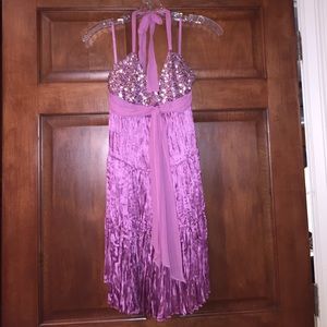 BCBG SILK Beaded halter top dress