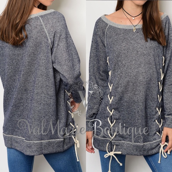 French Terry Lace Up Top - Picture 2 of 2