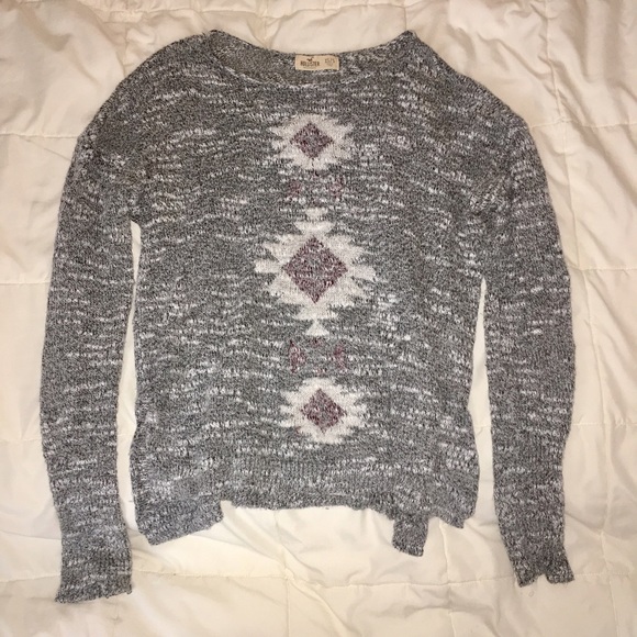 Woven Grey Sweater with Pattern - Picture 1 of 3