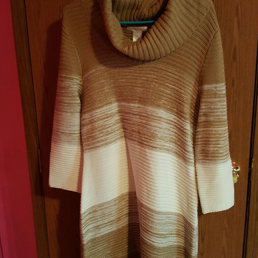 Tan and white sweater dress