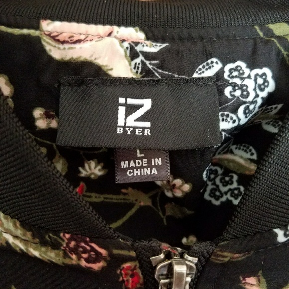 NEW IZ BYER Black Floral Bomber Jacket Medium - Picture 2 of 3