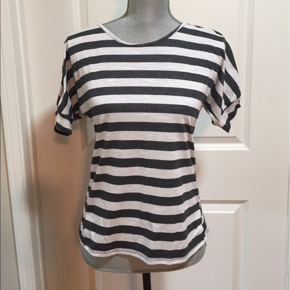 XHILARATION Dark Gray and Cream Striped Top - Picture 2 of 5
