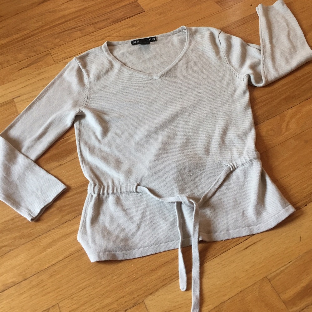 New Frontier cream V-neck silk & cashmere sweater