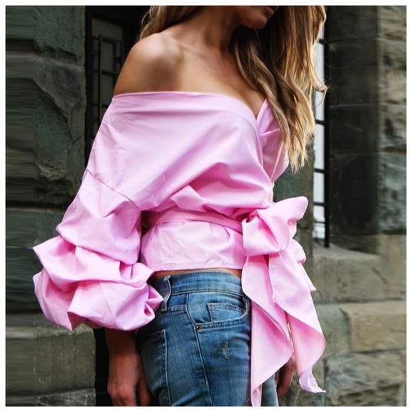 Berry Pink Ruffle Sleeve Wrap Top D12 - Picture 2 of 5