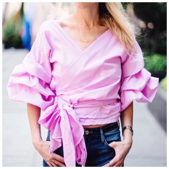 Berry Pink Ruffle Sleeve Wrap Top D12 - Picture 4 of 5