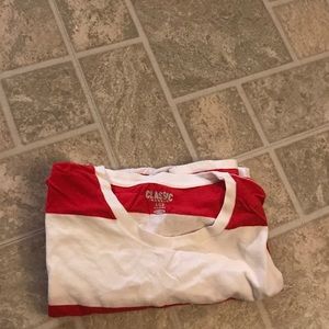 Red and white striped old navy t-shirt