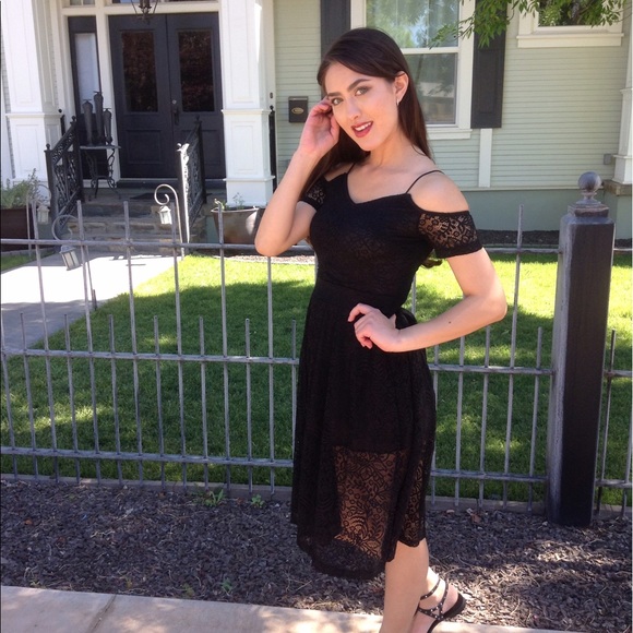 Black Off the Shoulder Lace Dress-Last One - Picture 2 of 5