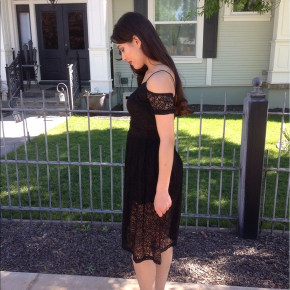 Black Off the Shoulder Lace Dress-Last One - Picture 3 of 5