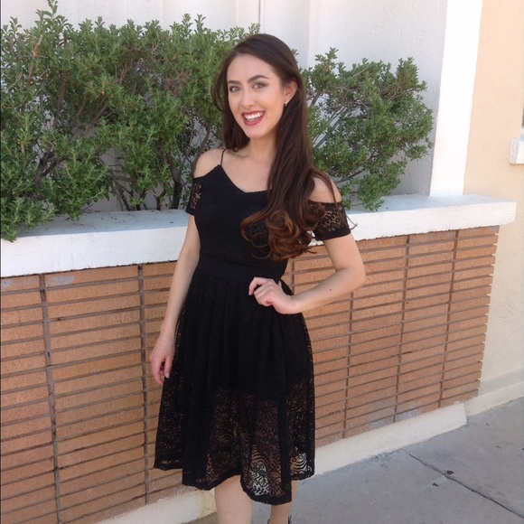 Black Off the Shoulder Lace Dress-Last One - Picture 5 of 5