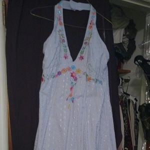 Halterdress in colorful embroid. and eyelet materl