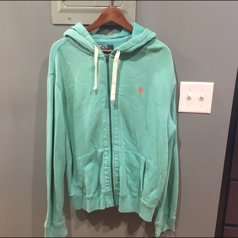 Mint Green Men's Polo Hoodie with Zipper