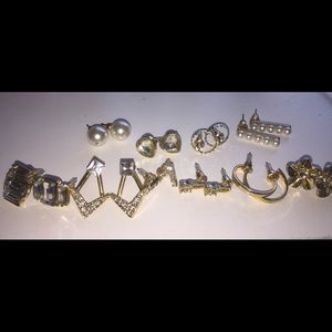 Ten pairs of gold earrings