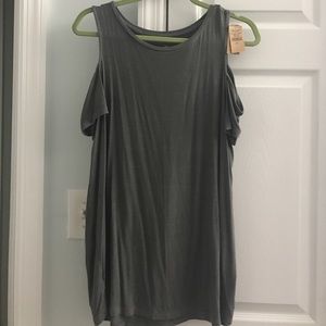 Grey Cold Shoulder Short Sleeve Shirt